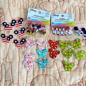 Disney Minnie Mouse Character buttons Rhinestone bows wooden flags polka dot lot